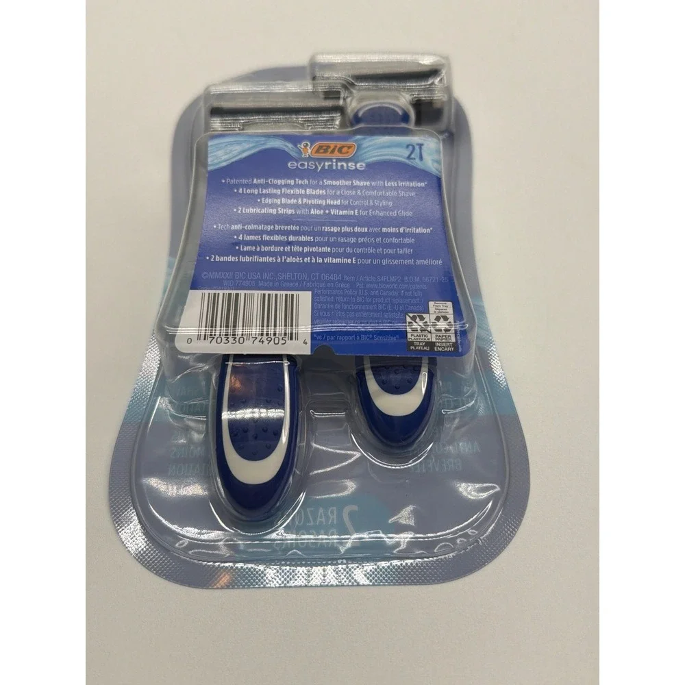 BIC EasyRinse Mens Disposable Razors 4 Flexible Blades 2 Count Blue‎ S4FLMP2